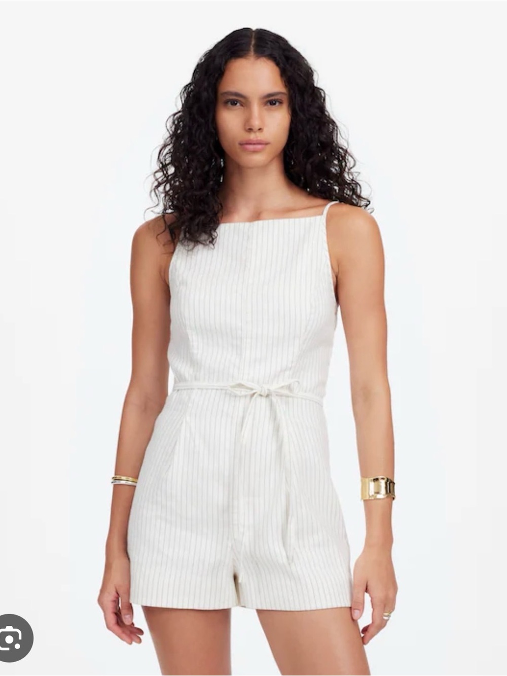 Madewell Sleeveless Square-Neck Pleated Romper Pinstripe size 4 NWT
